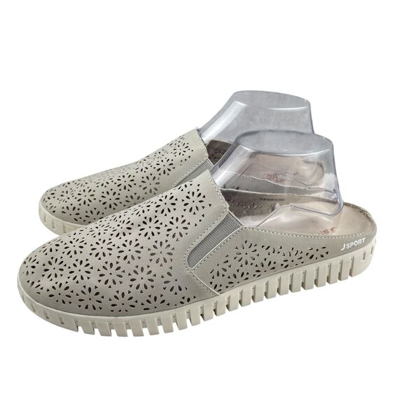 JSPORT Women’s Slip-On Mules Size 10M Gray Perforated Comfort Casual Shoes - Picture 4 of 10